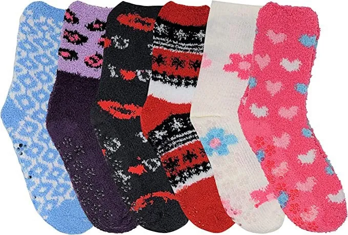 Non-Skid Home Slipper Grip Socks | Super Soft Winter Warm | Women (6 Pairs)