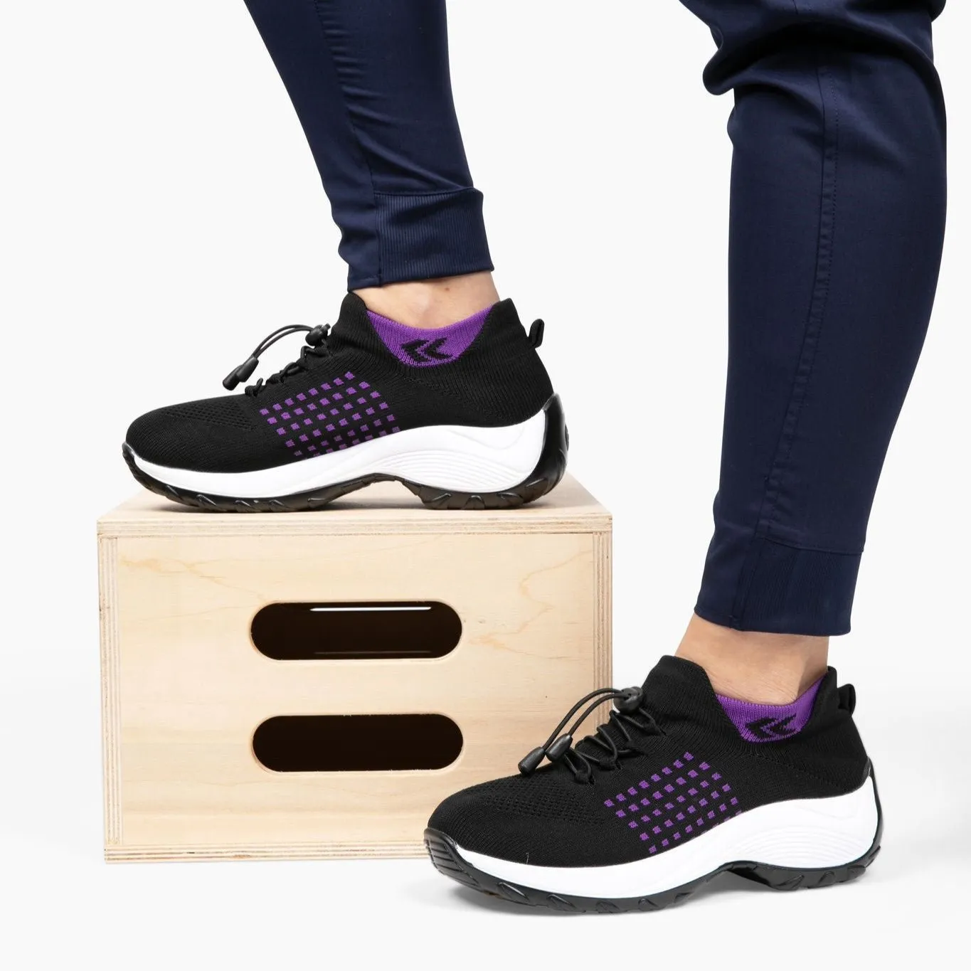 Non-Slip Healthcare Worker Ortho Stretch Cushion Shoes - Black Purple