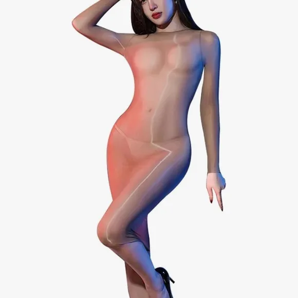 Nude sheer bodysuit dress Dollbaby sexy lingerie swimsuit mesh fetish bondage OS