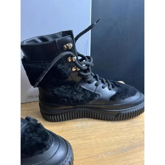 NWB Voile Blanche Ava BLACK LEATHER Shearling Hiking BOOTS/SNEAKERS 9/39 NEW