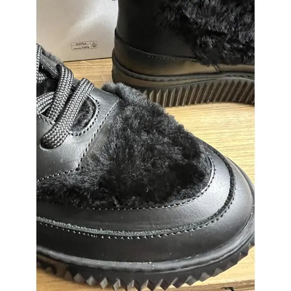 NWB Voile Blanche Ava BLACK LEATHER Shearling Hiking BOOTS/SNEAKERS 9/39 NEW
