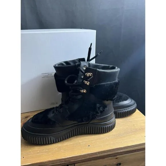 NWB Voile Blanche Ava BLACK LEATHER Shearling Hiking BOOTS/SNEAKERS 9/39 NEW