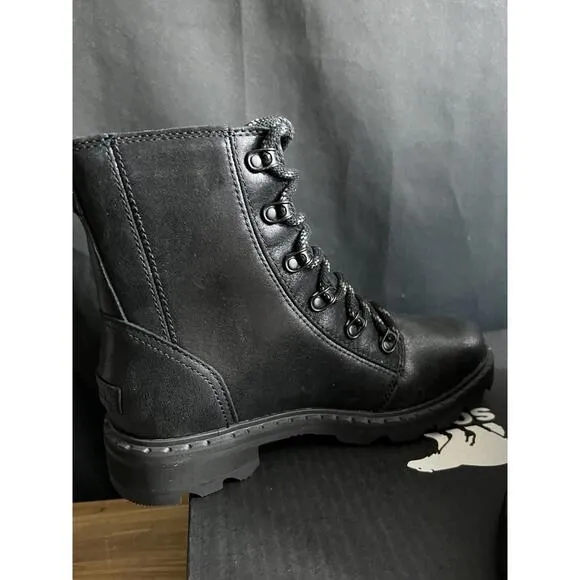 NWB WOMENS SOREL LENNOX LACE WATERPROOF (WP) Leather Boots BLACK US SZ 6.5/37.5