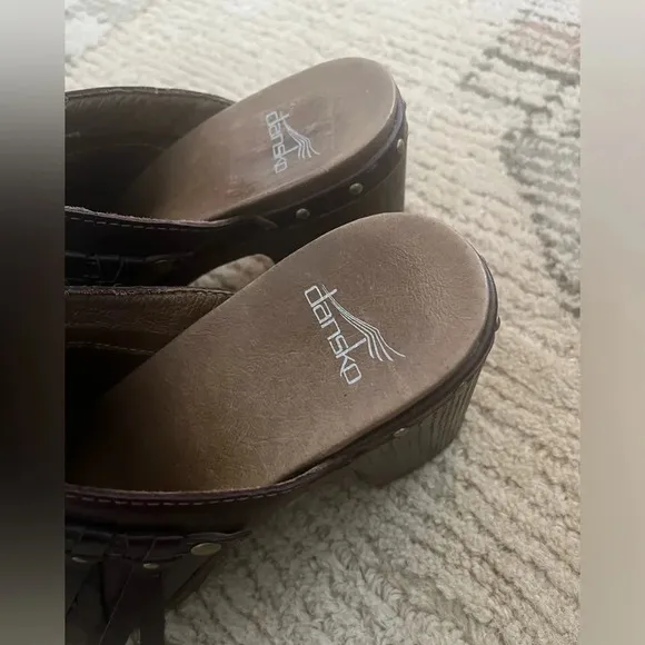 NWOB Dansko Women's Deni Mule Chocolate Leather Fringe Full Grain Size 7.5/38