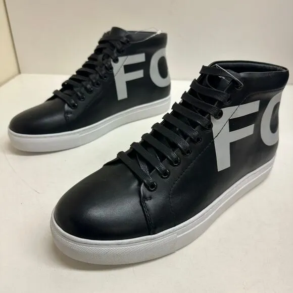 NWOT French Connection Triomphe Sneakers Black White Logo Leather High 9.5