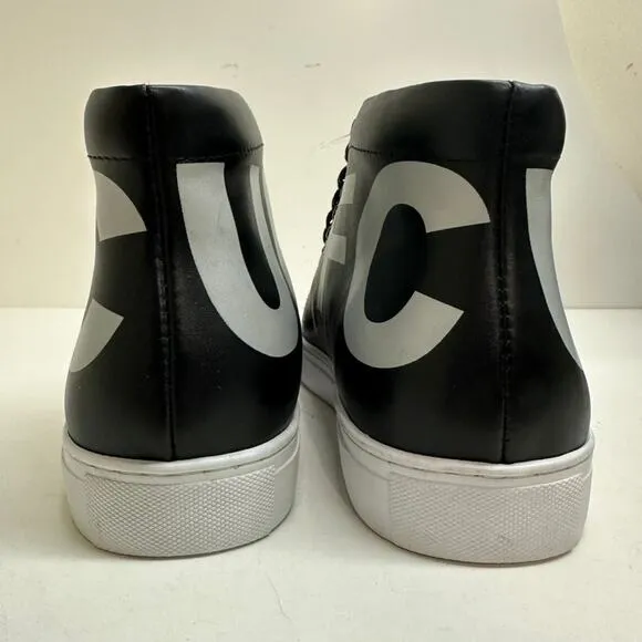 NWOT French Connection Triomphe Sneakers Black White Logo Leather High 9.5