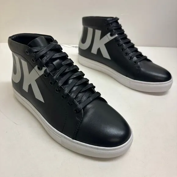 NWOT French Connection Triomphe Sneakers Black White Logo Leather High 9.5
