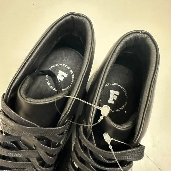 NWOT French Connection Triomphe Sneakers Black White Logo Leather High 9.5