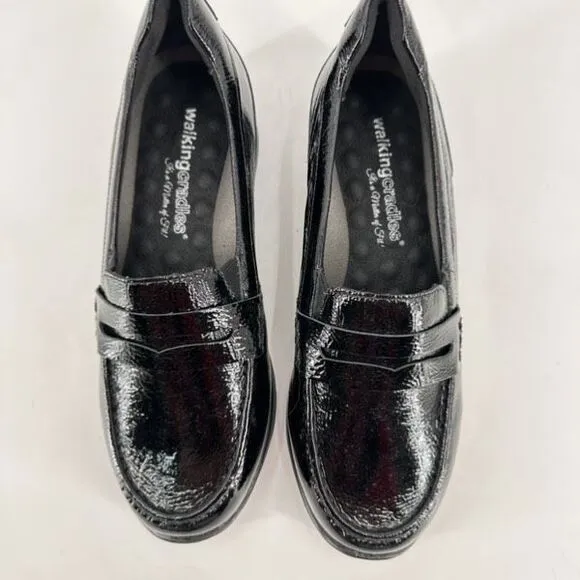 NWOT Walking Cradles Women's Crinkle Dannon Penny Loafer Shoes Black Size 7.5