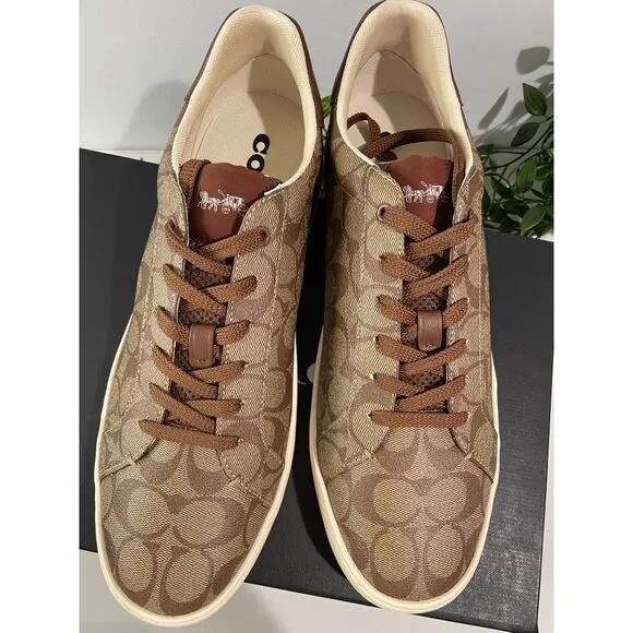 NWT $150 Coach Clip Low Top Sneaker Signature Khaki Saddle Men's 13D