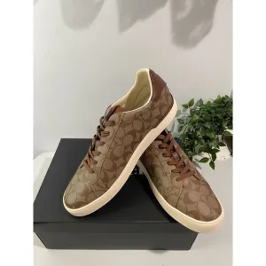 NWT $150 Coach Clip Low Top Sneaker Signature Khaki Saddle Men's 13D