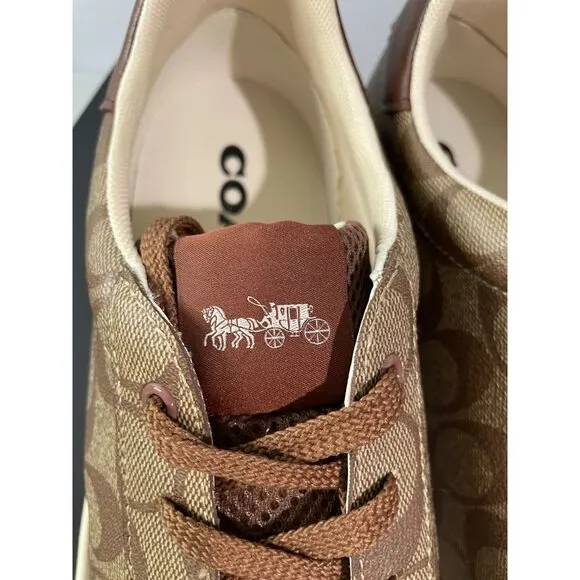 NWT $150 Coach Clip Low Top Sneaker Signature Khaki Saddle Men's 13D