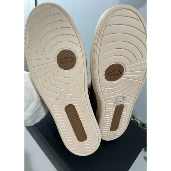 NWT $150 Coach Clip Low Top Sneaker Signature Khaki Saddle Men's 13D