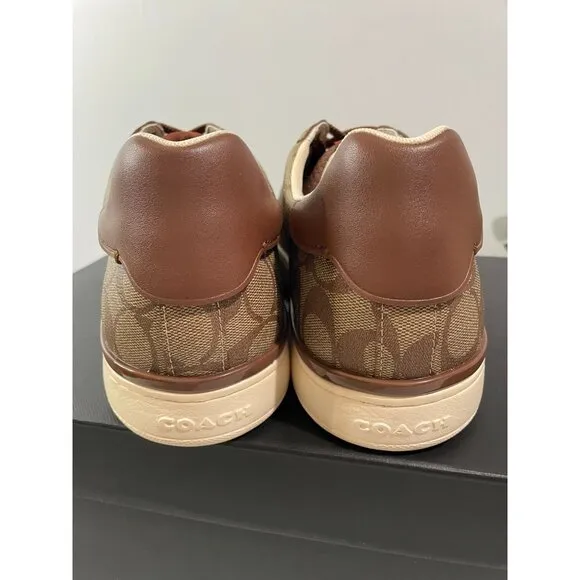 NWT $150 Coach Clip Low Top Sneaker Signature Khaki Saddle Men's 13D