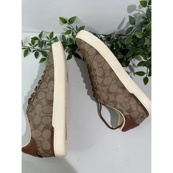 NWT $150 Coach Clip Low Top Sneaker Signature Khaki Saddle Men's 13D