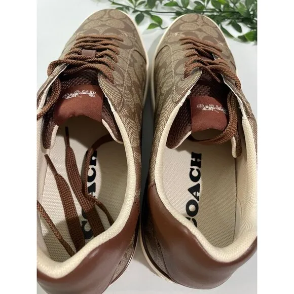 NWT $150 Coach Clip Low Top Sneaker Signature Khaki Saddle Men's 13D