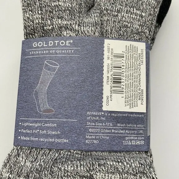 NWT - (8 Pack)Gold Toe Men's Casual Traveler Crew Socks Fits Shoes - Siz…