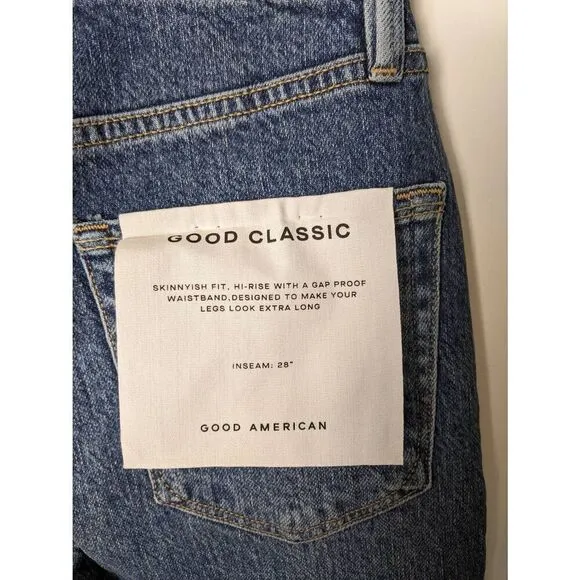 NWT Good American Women's Classic Raw Hem Hi-Rise Skinny Jeans Blue Size 0/25