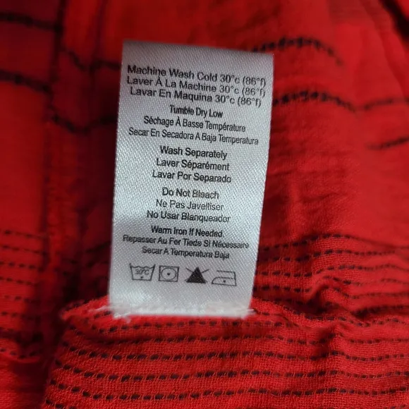 NWT SUNDRY Size Medium Electric Red Black Stripe Smocked Mini Skirt Ruff…