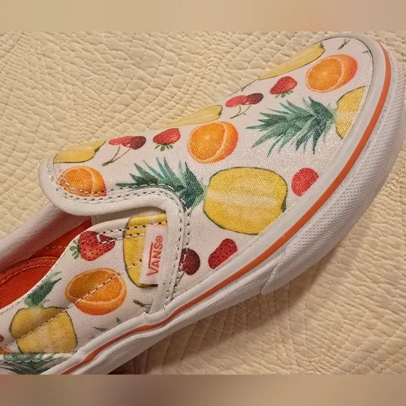 NWT Vans Girls Slip Sneakers with Tropical Fruit Design