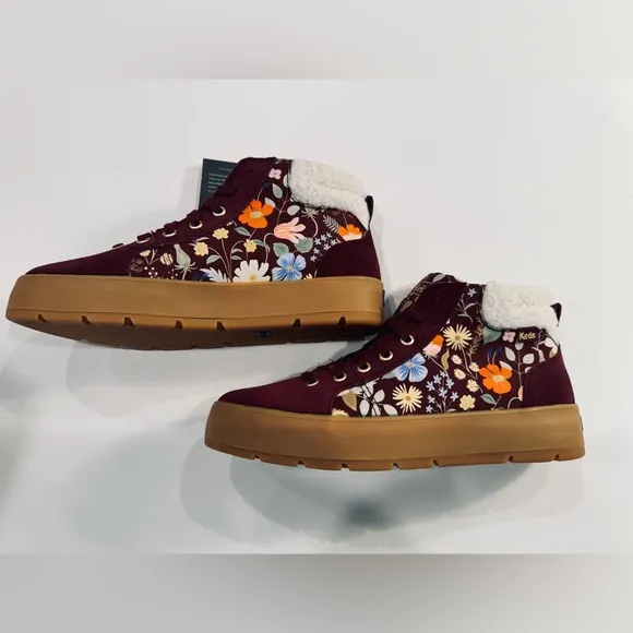 NWT women’s size 9 Burgundy Tahoe Suede Keds (and Rifle Paper) high top sneakers
