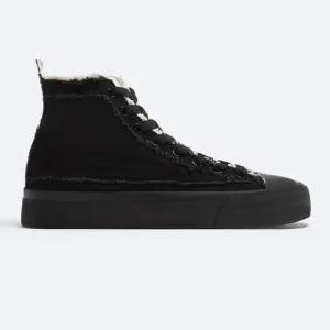 NWT. Zara Man Black Frayed Canvas High-Top Sneakers. Size 12.