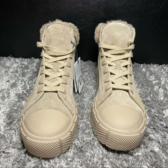 NWT Zara Faux Fur High Top Sneakers