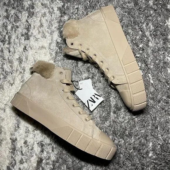 NWT Zara Faux Fur High Top Sneakers
