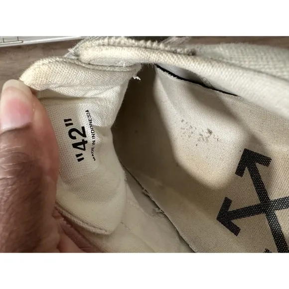 OFF-WHITE &quot;LOW VULCANIZED&quot; White Canvas Lace Up Low Top Sneakers Men's Size 42