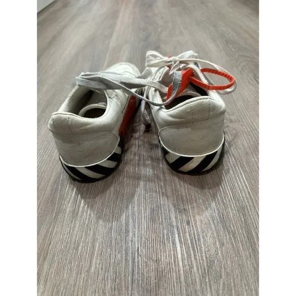 OFF-WHITE &quot;LOW VULCANIZED&quot; White Canvas Lace Up Low Top Sneakers Men's Size 42