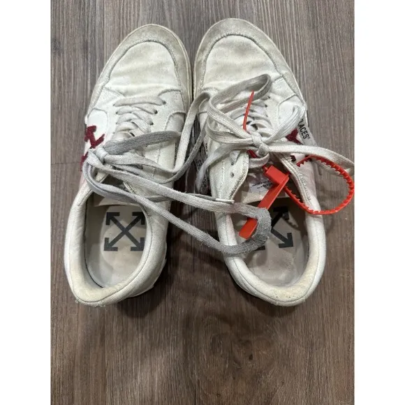 OFF-WHITE &quot;LOW VULCANIZED&quot; White Canvas Lace Up Low Top Sneakers Men's Size 42