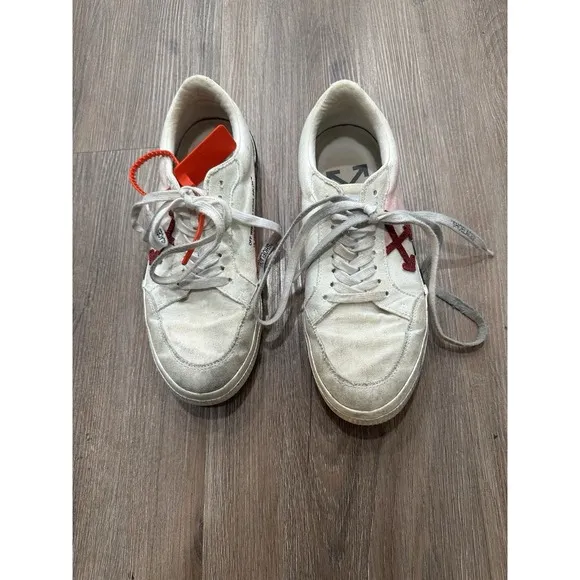 OFF-WHITE &quot;LOW VULCANIZED&quot; White Canvas Lace Up Low Top Sneakers Men's Size 42