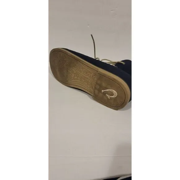 OluKai Lace Up Shoes Men's 11 Blue Canvas‎ Leather Honolulu Lace Mesh Casual