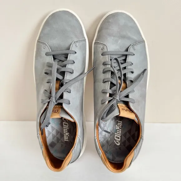 OluKai LAE' AHI LI 'ILI Sneaker Men 9 Gray Leather Drop In Heal Low Top 10455