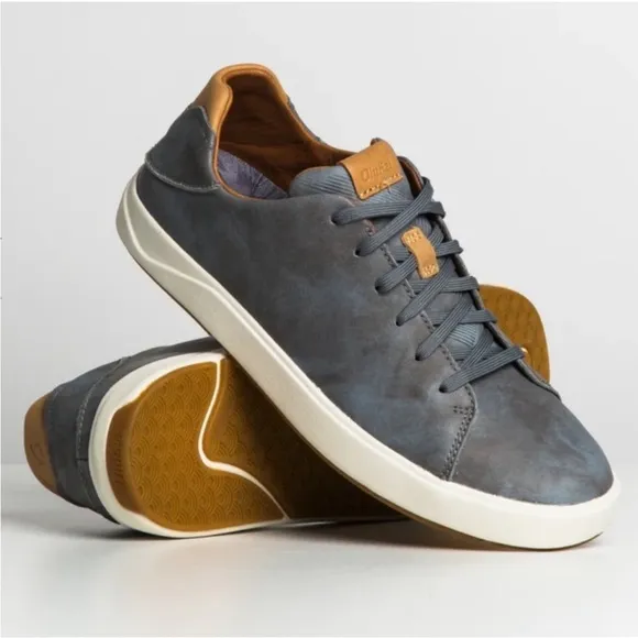 OluKai LAE' AHI LI 'ILI Sneaker Men 9 Gray Leather Drop In Heal Low Top 10455