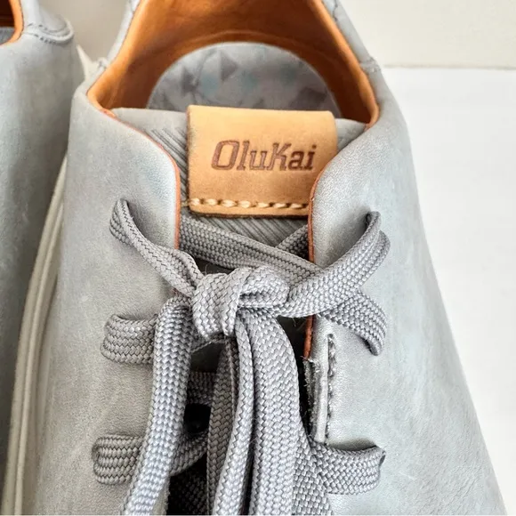 OluKai LAE' AHI LI 'ILI Sneaker Men 9 Gray Leather Drop In Heal Low Top 10455