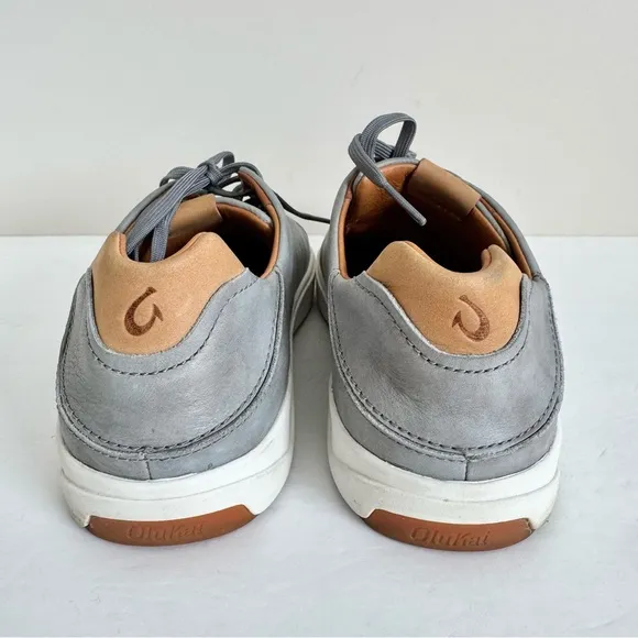 OluKai LAE' AHI LI 'ILI Sneaker Men 9 Gray Leather Drop In Heal Low Top 10455
