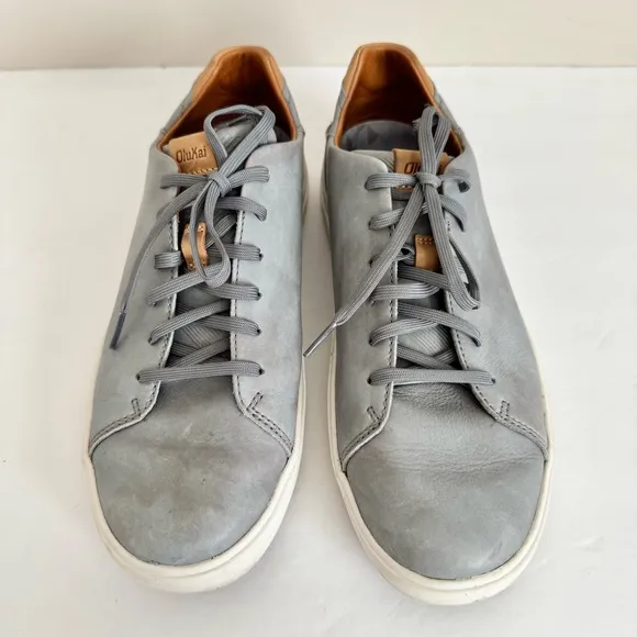OluKai LAE' AHI LI 'ILI Sneaker Men 9 Gray Leather Drop In Heal Low Top 10455