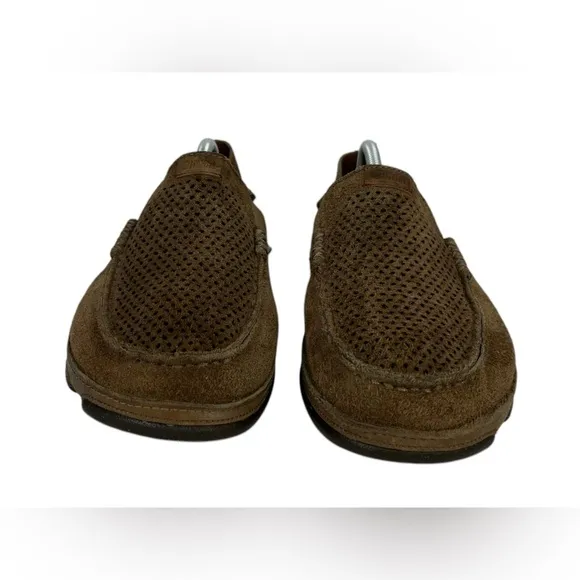 OLUKAI Men Moloa Kohana Shoes 10 Brown Perforated Suede Slip On Casual Loafers