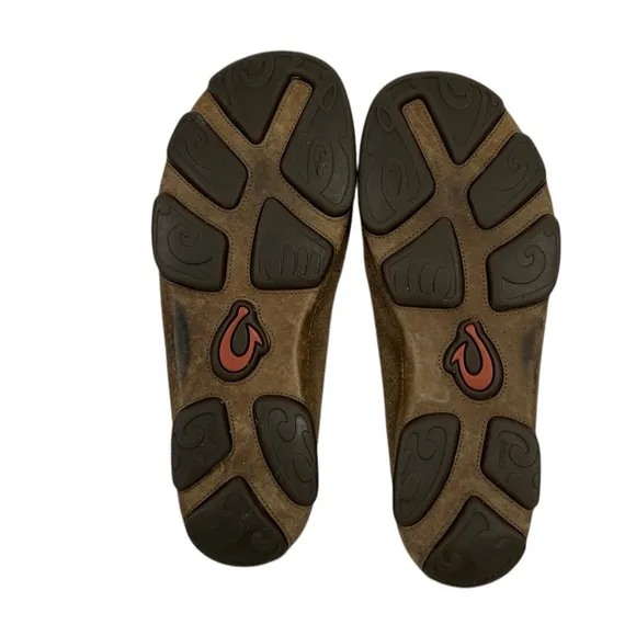 OLUKAI Men Moloa Kohana Shoes 10 Brown Perforated Suede Slip On Casual Loafers
