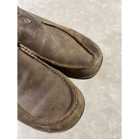 Olukai Mens Moala Brown Leather Casual Slip On Loafer Shoes Size 12