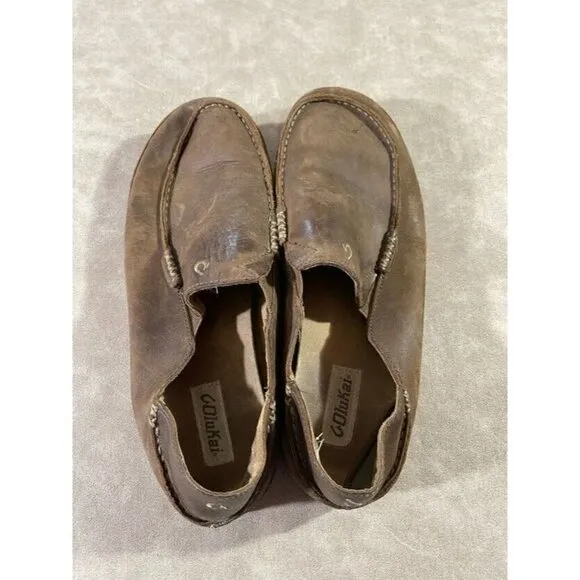 Olukai Mens Moala Brown Leather Casual Slip On Loafer Shoes Size 12
