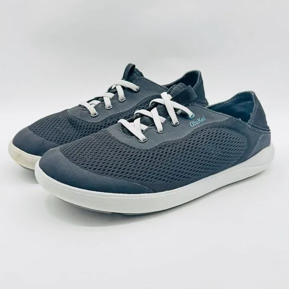 Olukai Shoes Mens 8 Gray Mesh Casual Sneakers Lace Up Moku Pae Casual Comfort