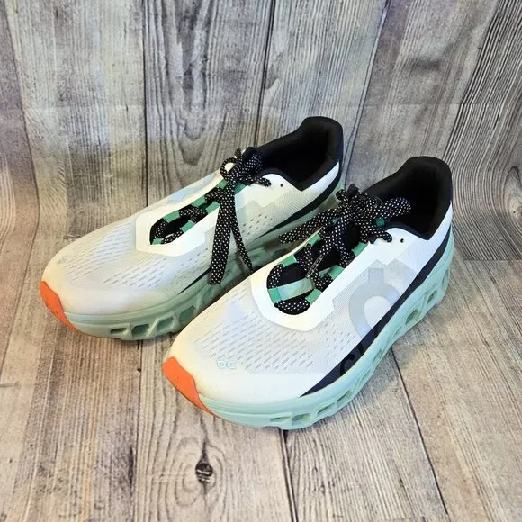 ON Cloudmonster White/Green Sneakers Mens Size 12