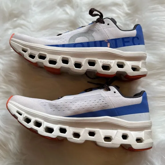 On Running Women’s Cloudmonster Athletic Shoes, Frost/Cobalt, Size US 7.5