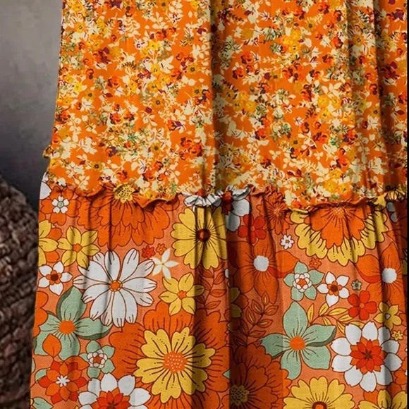 Orange and Yellow Tiered Maxi Skirt for Casual Wear