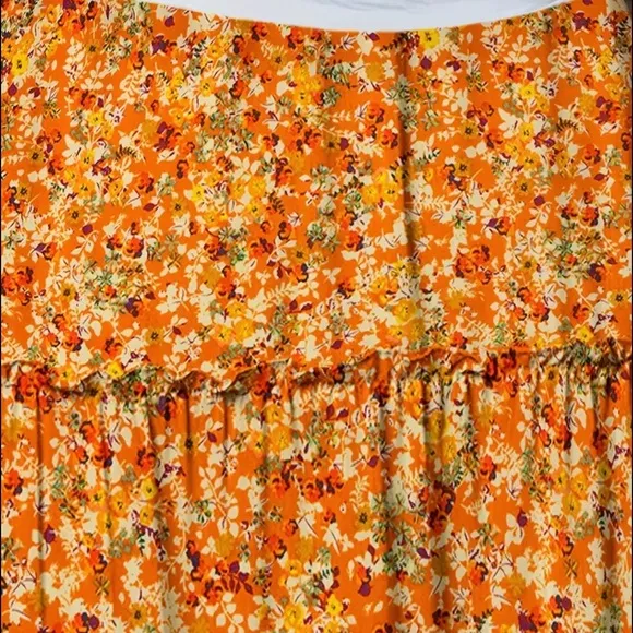 Orange and Yellow Tiered Maxi Skirt for Casual Wear