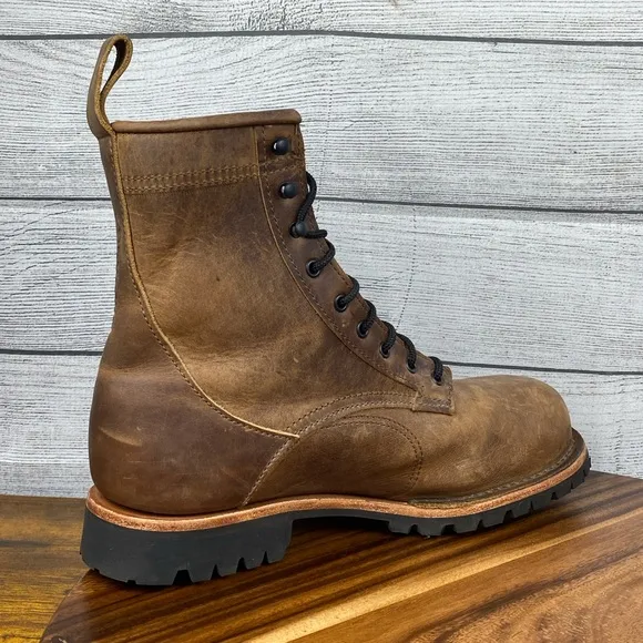 Origin USA The Origin Work Boot 8 inch Big Lug Whiskey Brown Leather Mens 11.5 D