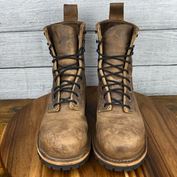 Origin USA The Origin Work Boot 8 inch Big Lug Whiskey Brown Leather Mens 11.5 D