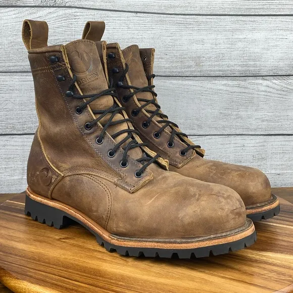 Origin USA The Origin Work Boot 8 inch Big Lug Whiskey Brown Leather Mens 11.5 D